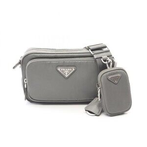 Prada Shoulder Bag Re-Nylon Mini Gray Nylon Saffiano Leather